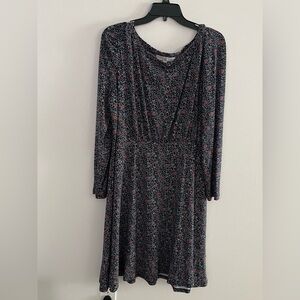 LOFT Plus Size 16 Navy Floral Long Sleeve Dress